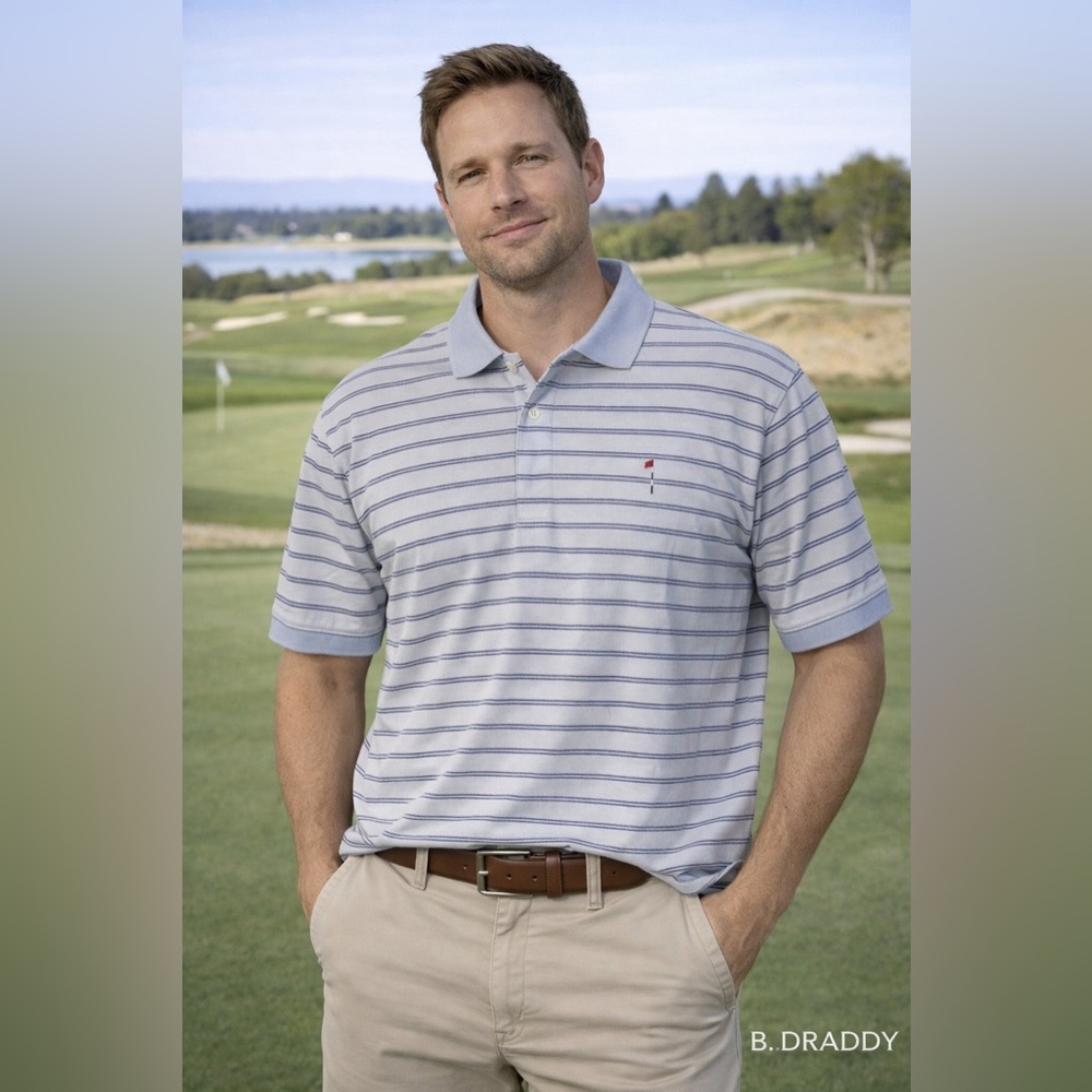 B. Draddy Men's Blue Striped Polo Shirt - XXL